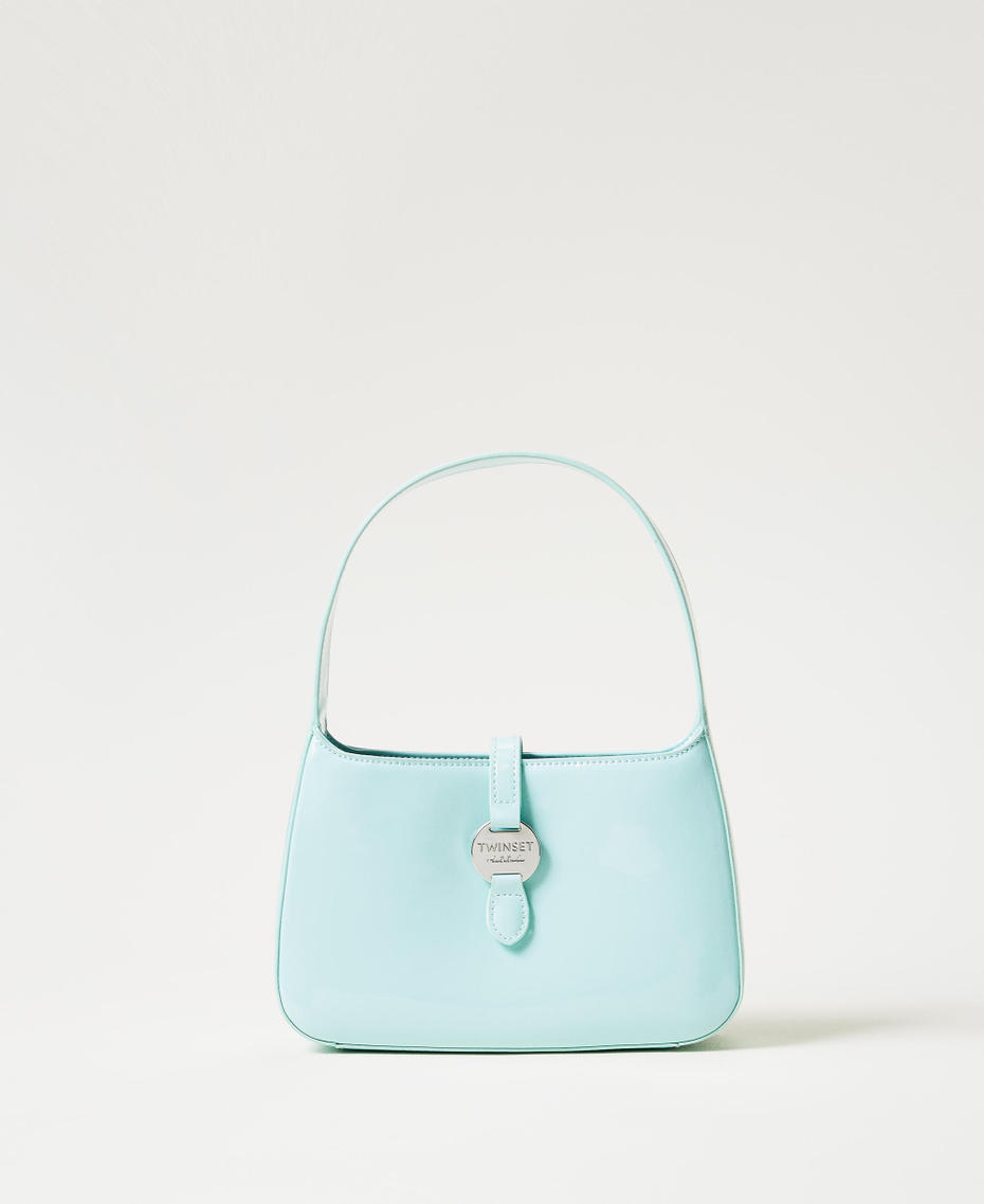 Faux patent leather hobo bag Light Canal Blue Woman 251AA7010_12134_01