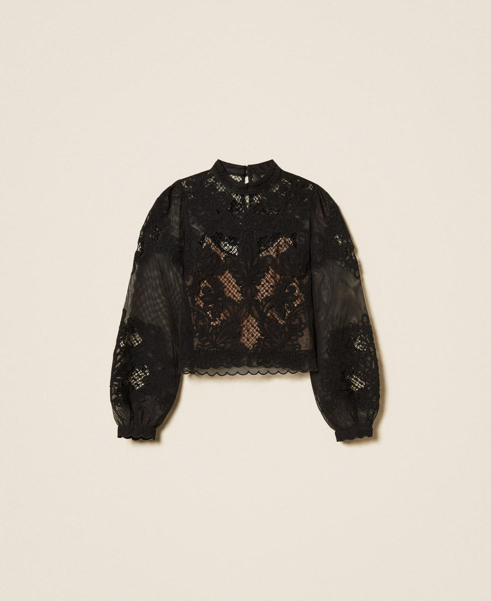 Mesh blouse with embroidery