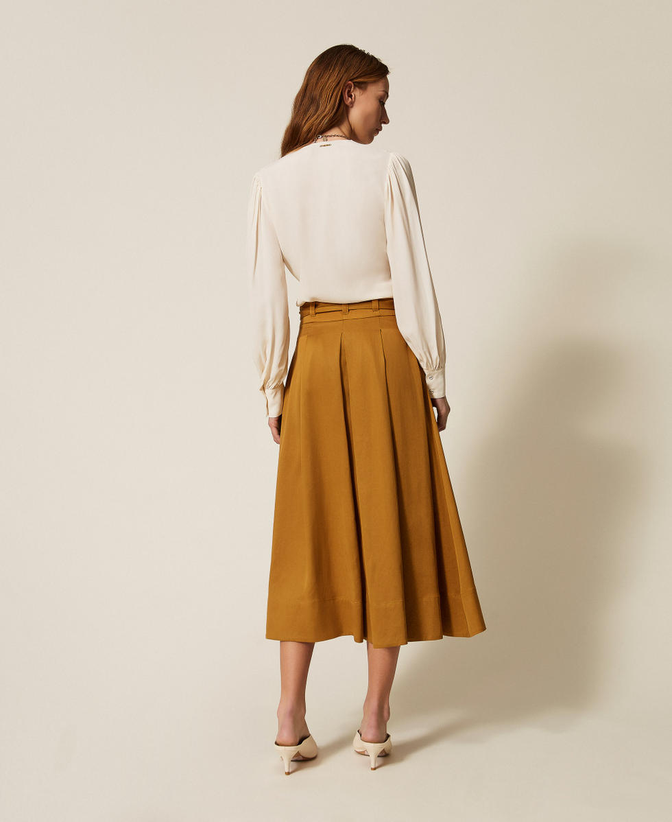 Long twill skirt with belt Woody Brown Woman 261TP2533_12891_03