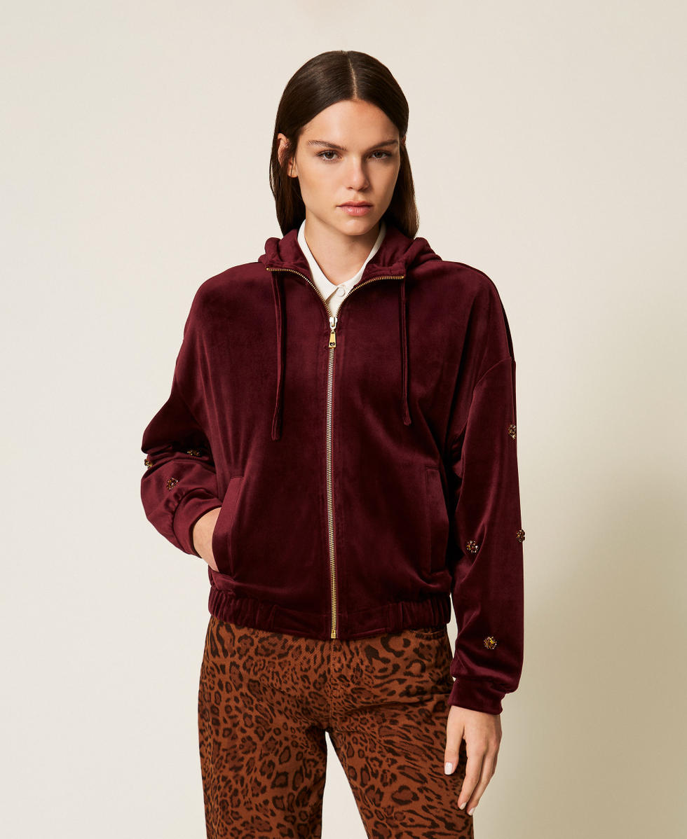 Chenille hoodie with embroidery Red Wine Woman 252LL2KDD_12818_02