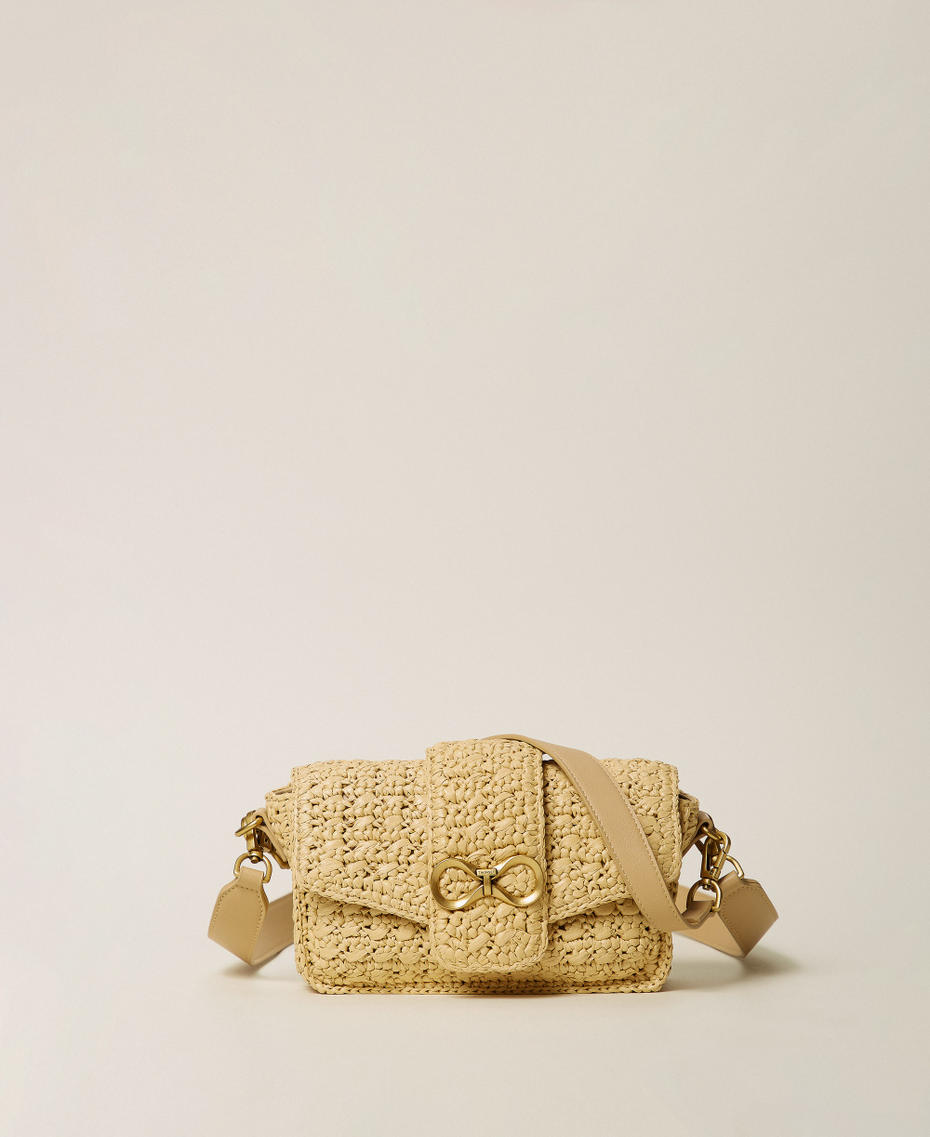 Raffia shoulder bag with logo buckle Straw Woman 261TB7390_00193_01