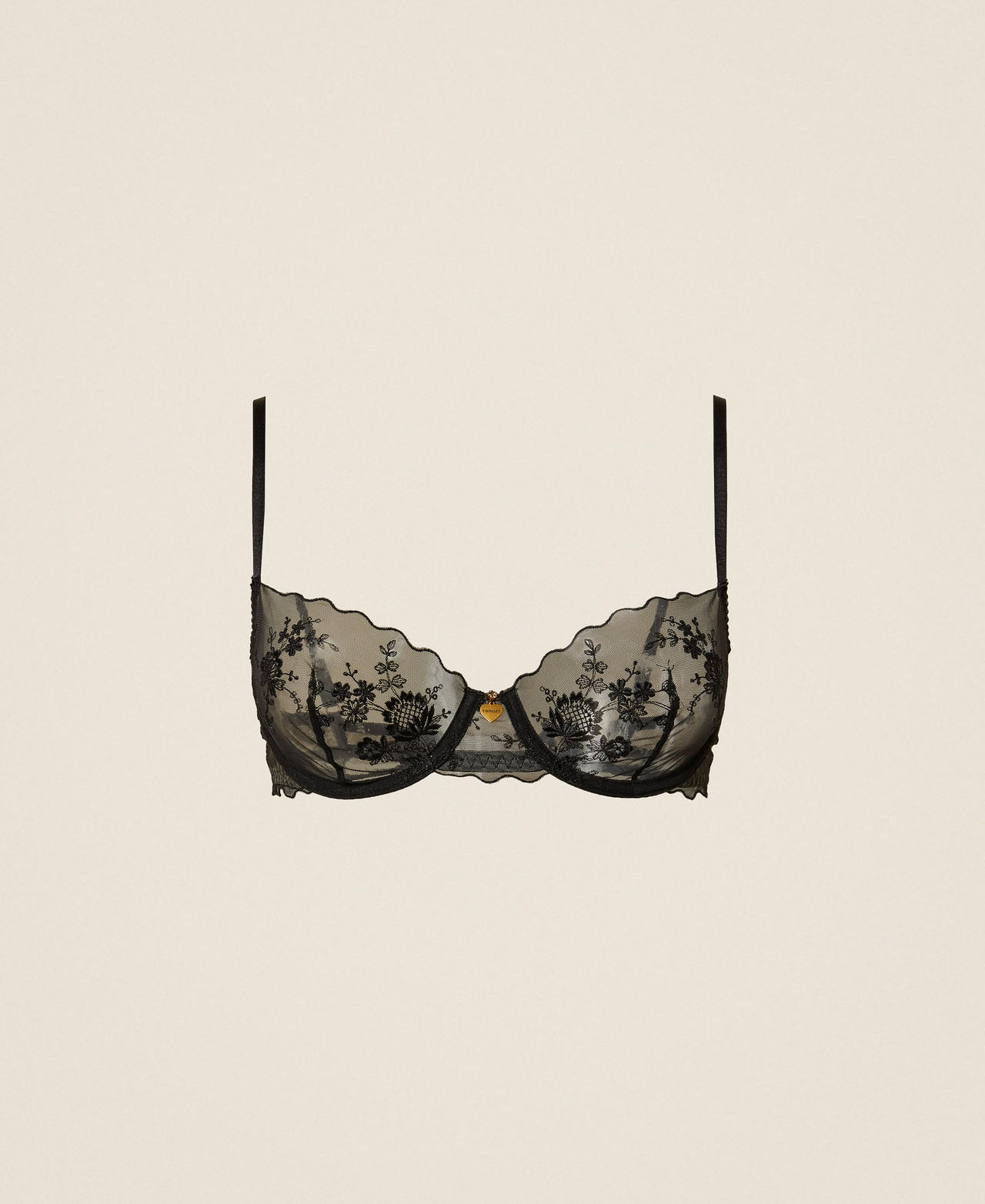 Twinset Women's Black Underwired Floral Tulle Bra