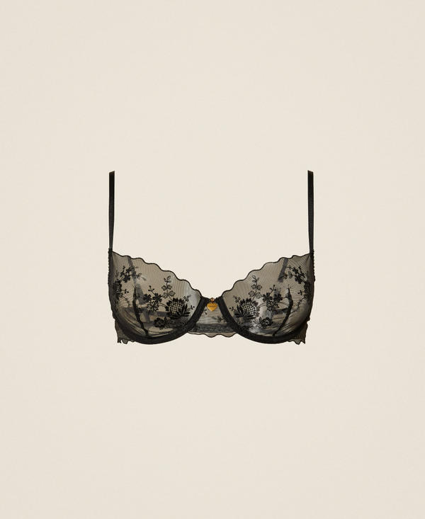 Underwired floral tulle bra