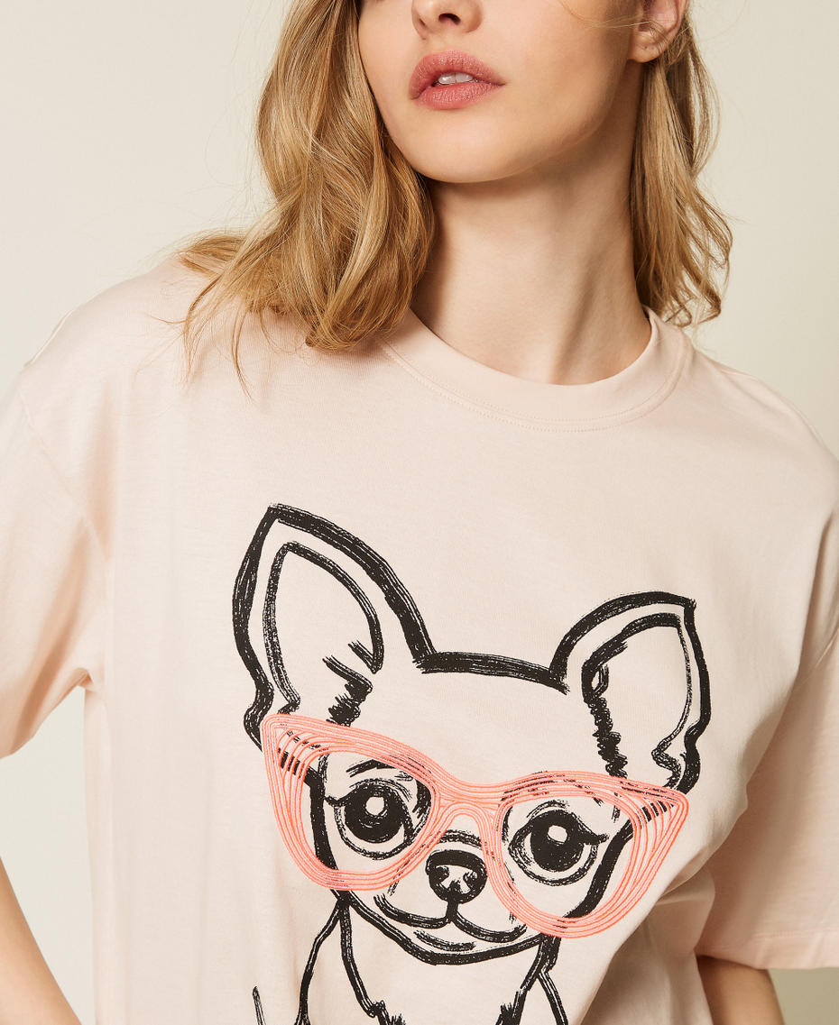 MYFO oversize T-shirt with print and embroidery Chihuahua Blush Woman 261AQ2010_13572_04