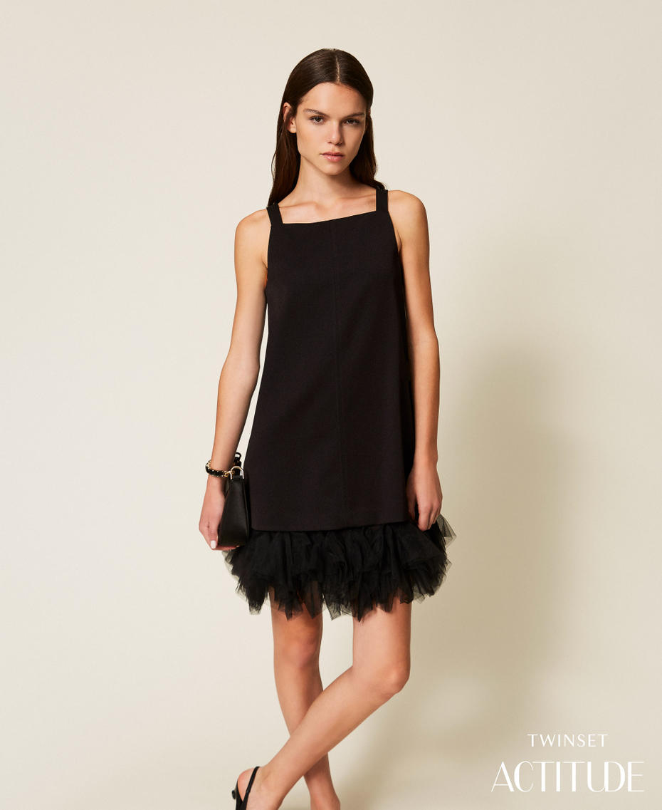 Short dress with tulle flounces Black Woman 252AT2084_00006_PA
