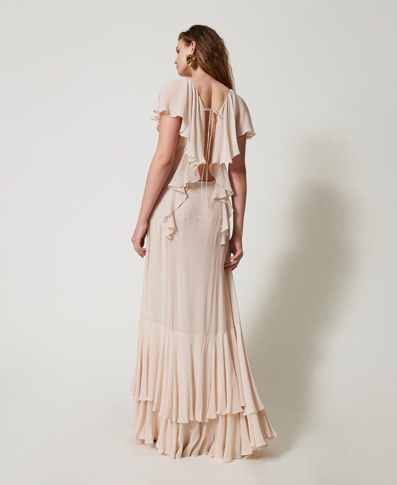 Long georgette dress with ruffles