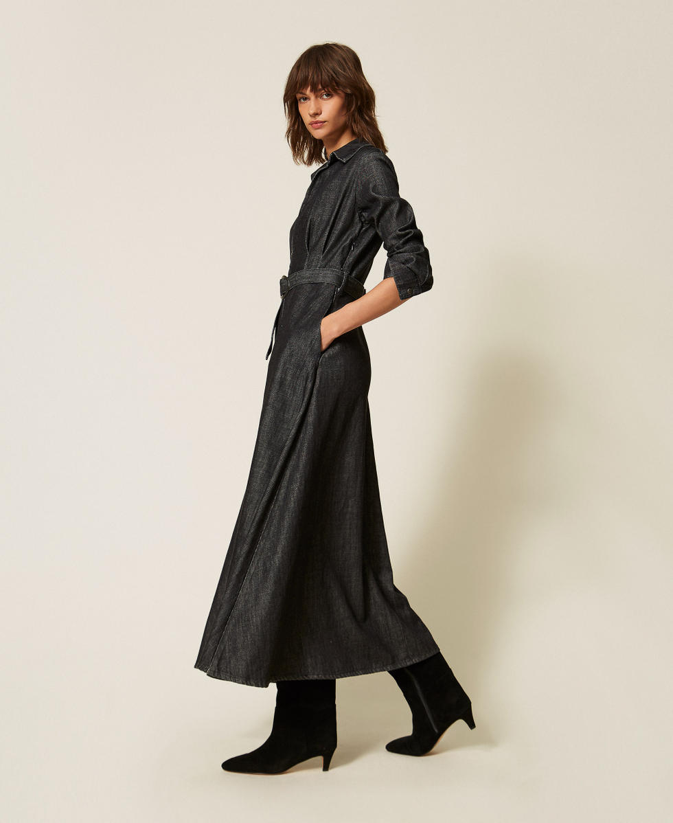 Long flowing denim dress Black Denim Woman 262AP2060_01103_02