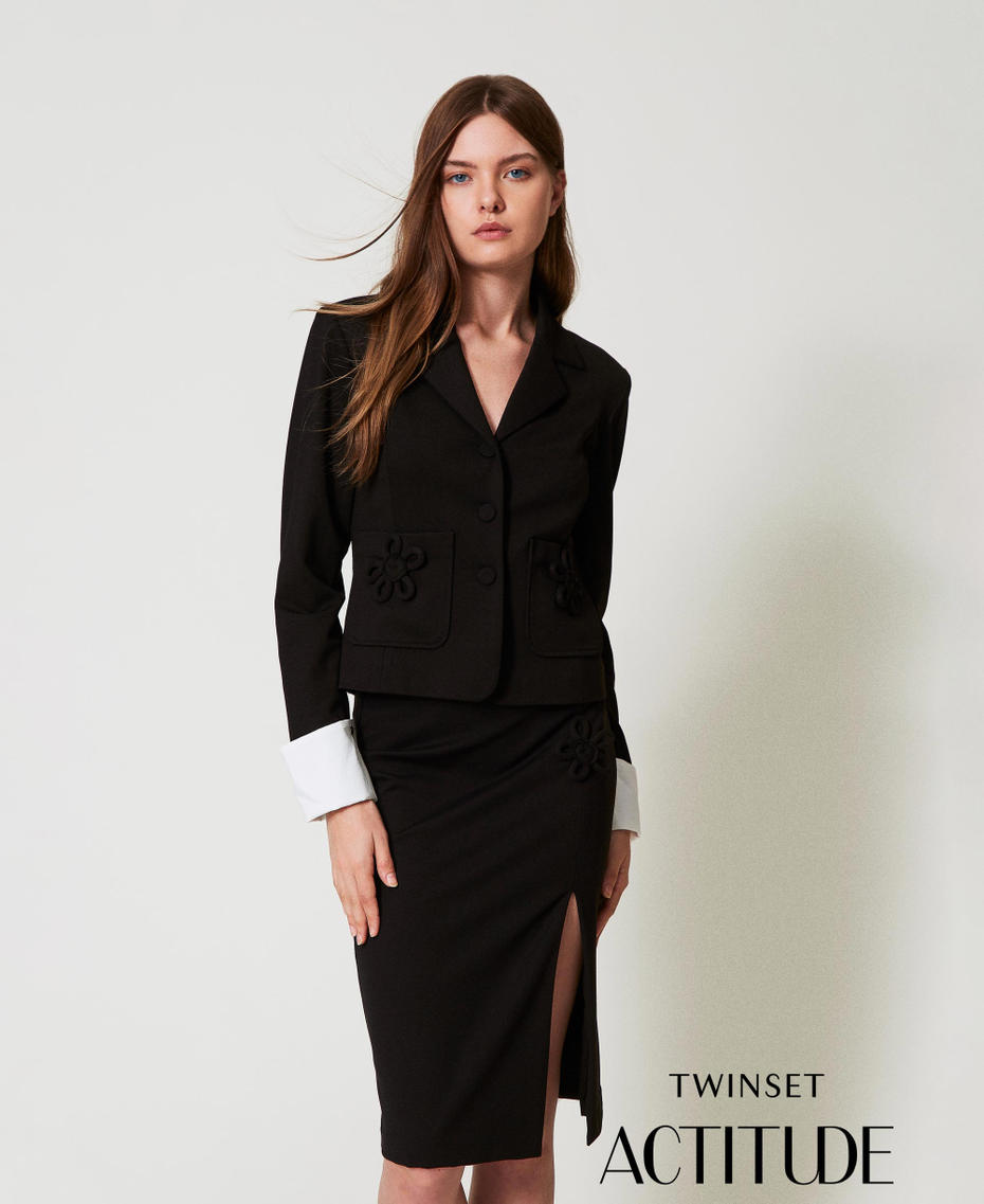 Giacca blazer con spilla a fiore Nero Donna 251AP2530_00006_PA