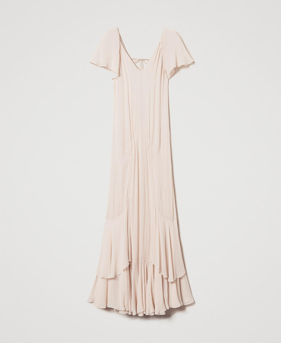 Long georgette dress with ruffles