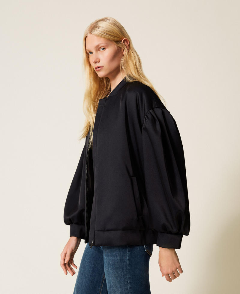 Duchesse bomber jacket with gathering Black Woman 261TP2750_00006_02
