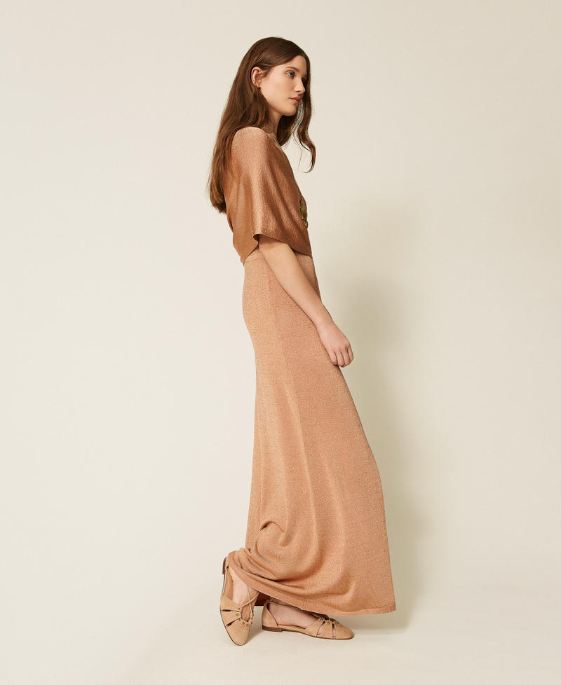 Robe longue en maille avec lurex Pearl Rose Fonc&eacute; Lurex Femme 261TT3010_13573_02