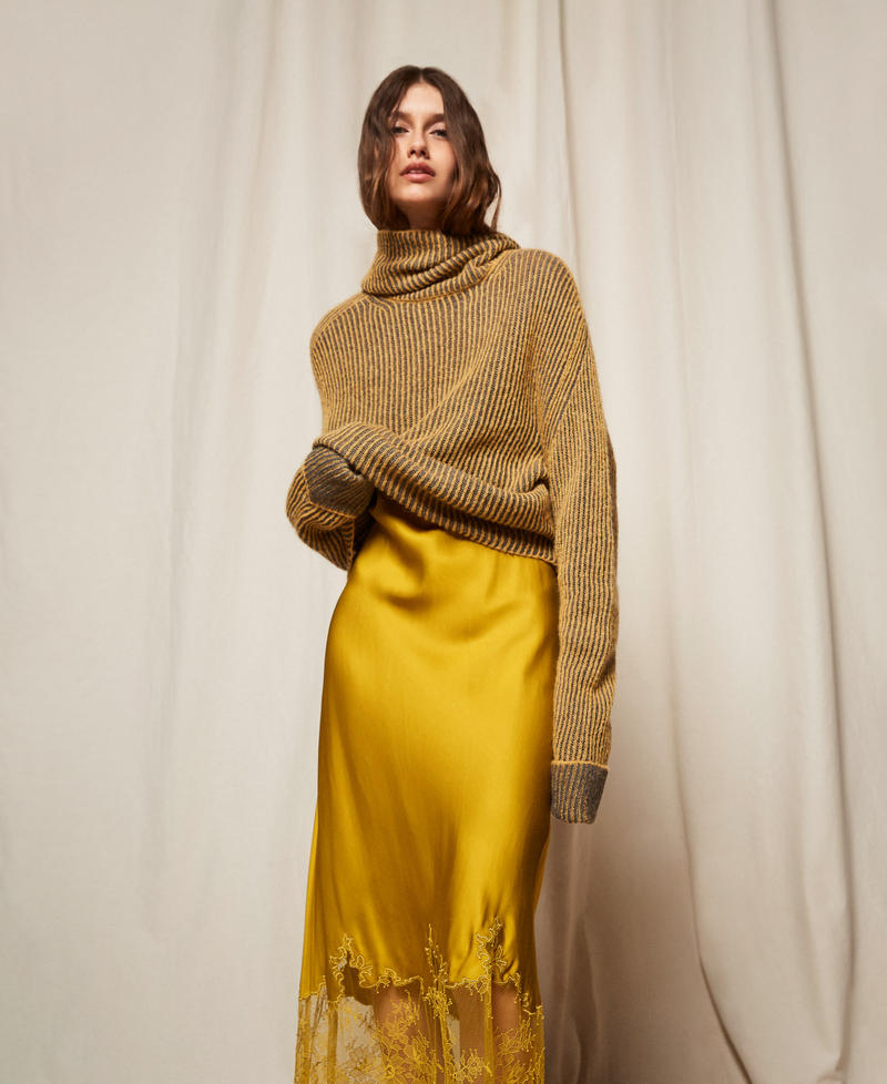Wool blend vanisé turtle neck jumper Mustard/Dark Grey Melange Woman 252TF3010_12999_PC