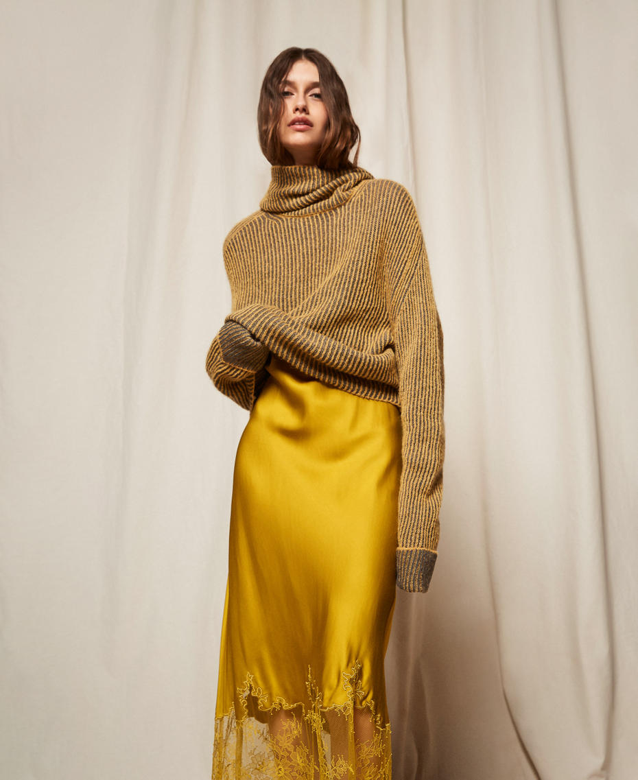 Wool blend vanisé turtle neck jumper Mustard/Dark Grey Melange Woman 252TF3010_12999_PC
