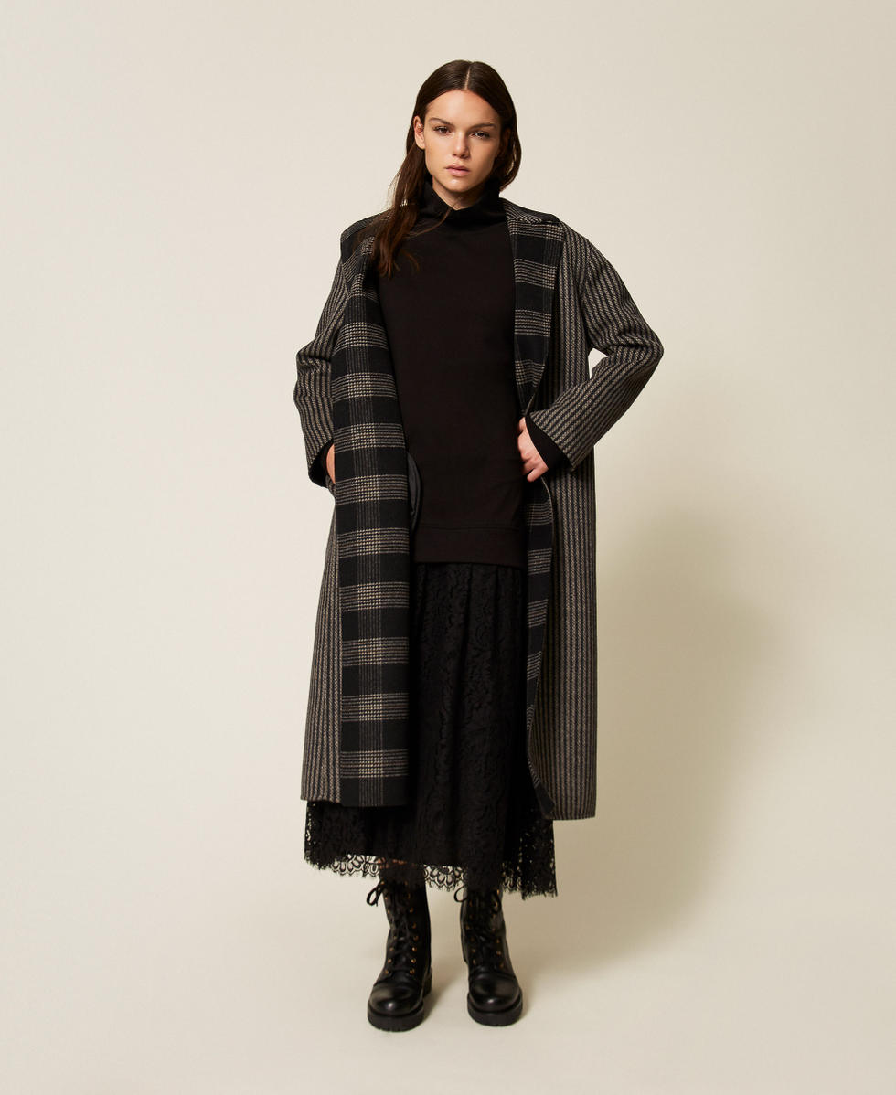 Midi-Kleid aus Sweatstoff und Spitze Schwarz Frau 252LL2JEE_00006_T0