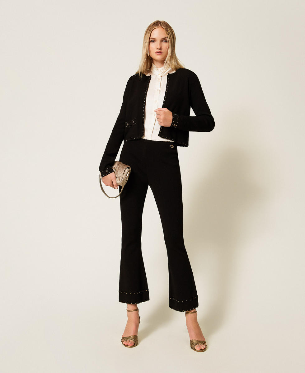 Knit trousers with rhinestones