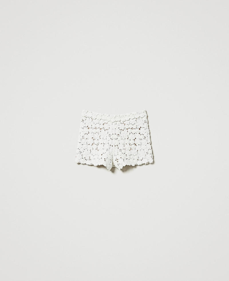 Wool blend knit shorts with embroidery White Snow Woman 242TT3424_00282_S0