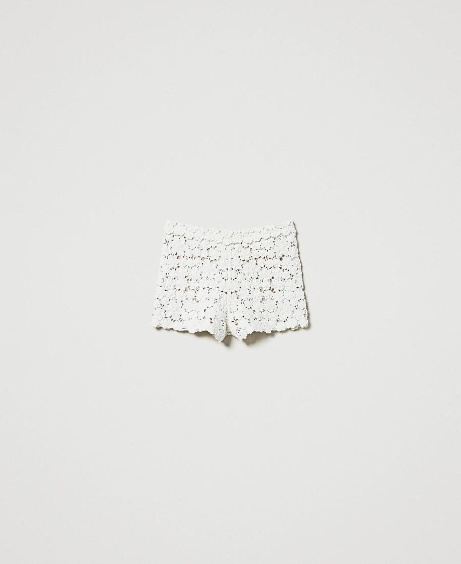 Wool blend knit shorts with embroidery White Snow Woman 242TT3424_00282_S0