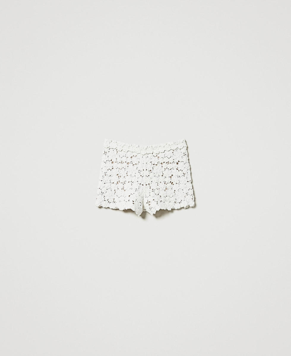 Short en maille de laine m&eacute;lang&eacute;e avec broderie Blanc Neige Femme 242TT3424_00282_S0