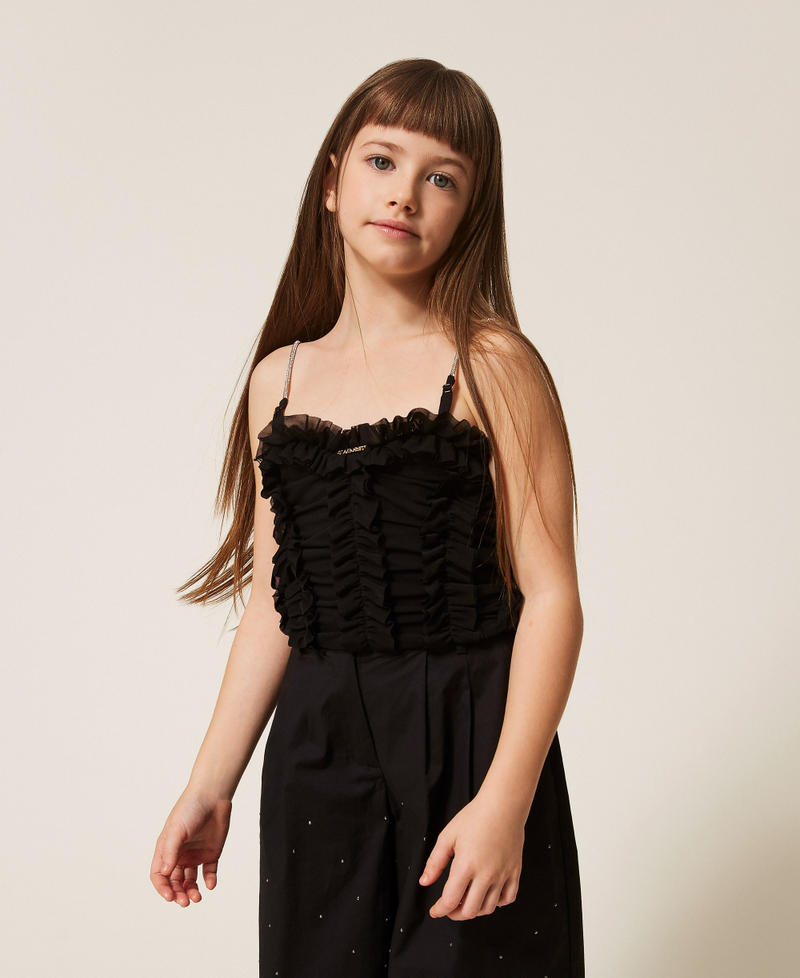 Top in tulle con volant Nero Bambina 261GJ2181_00006_01
