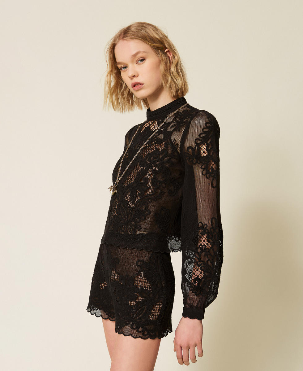 Blusa in rete con ricamo Nero Donna 261TQ2010_00006_02