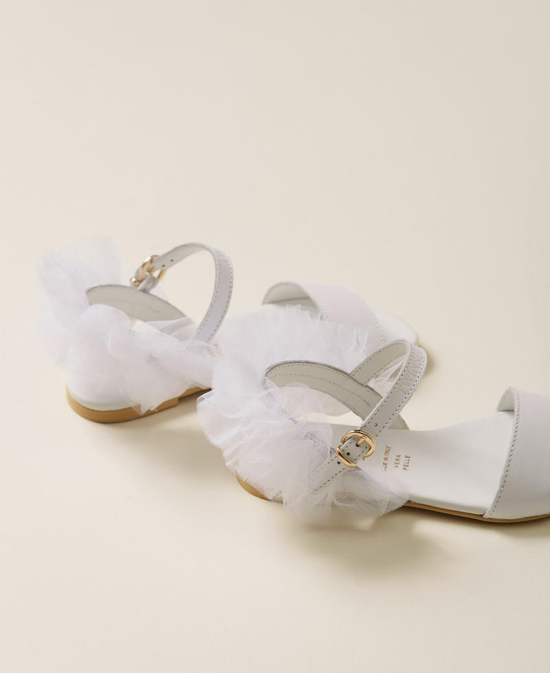 Baby-Sandale aus Leder mit T&uuml;ll Milk M&auml;dchen 261GCB020_12577_03