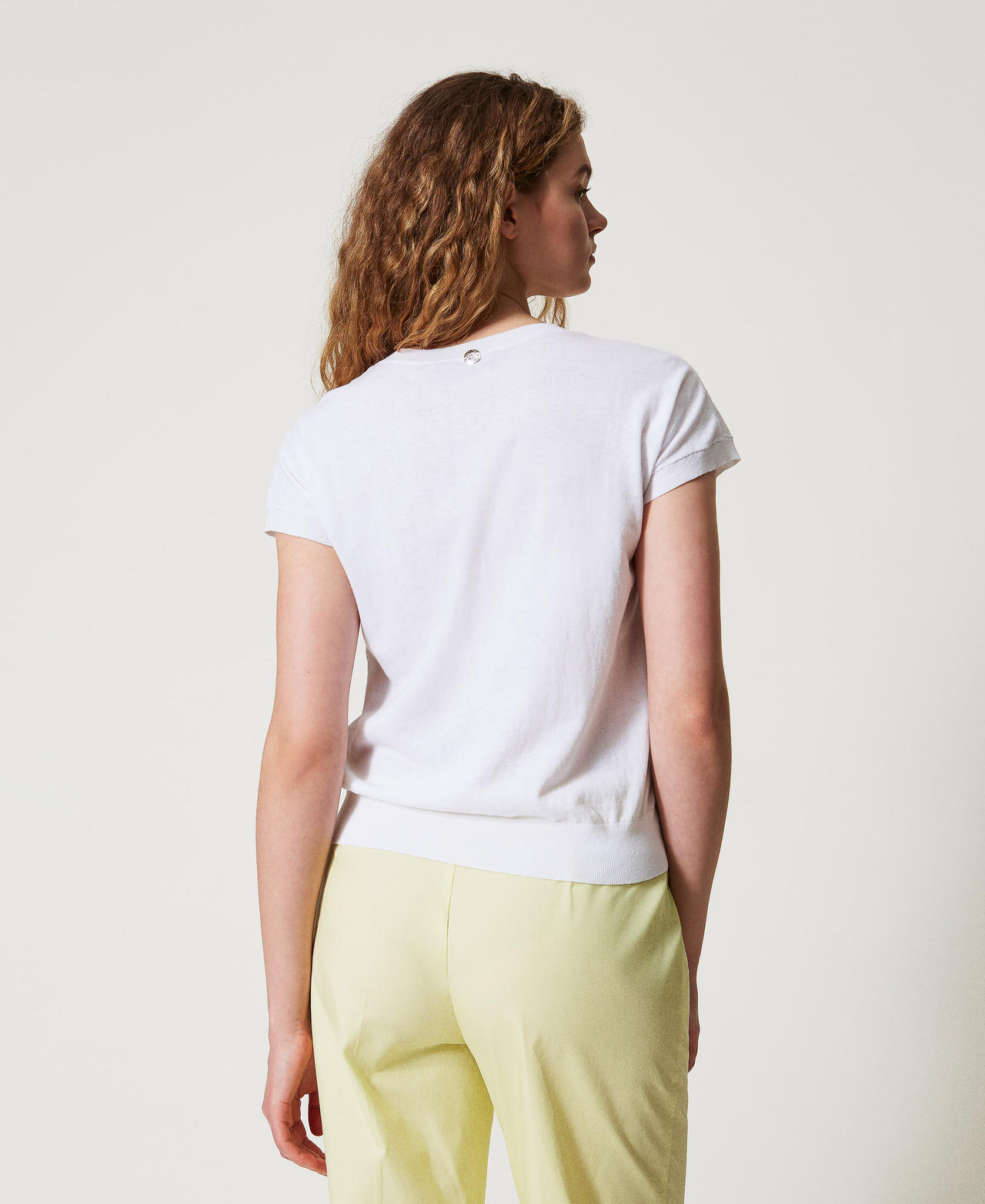 Knit t-shirt with embroidery "Papers" White Woman 251AX3051_00840_02