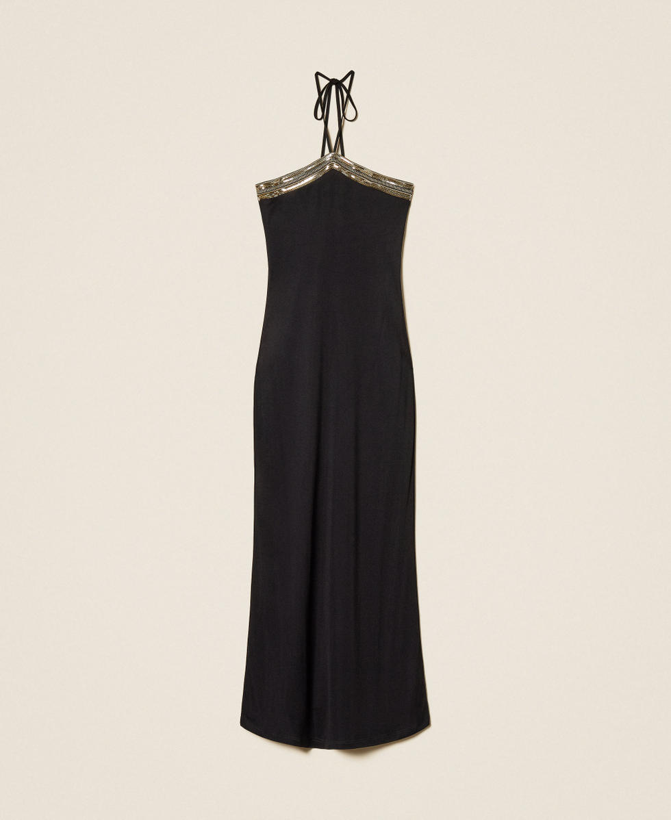 Robe longue avec sequins brod&eacute;s Noir Femme 261LB2SCC_00006_S0