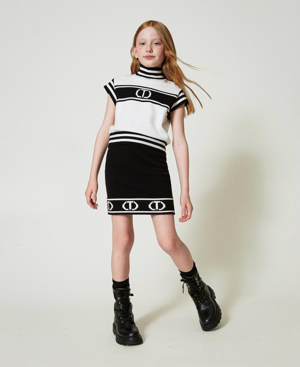 Leather combat boots with logo Black Girl 242GCJ03A_00006_S0