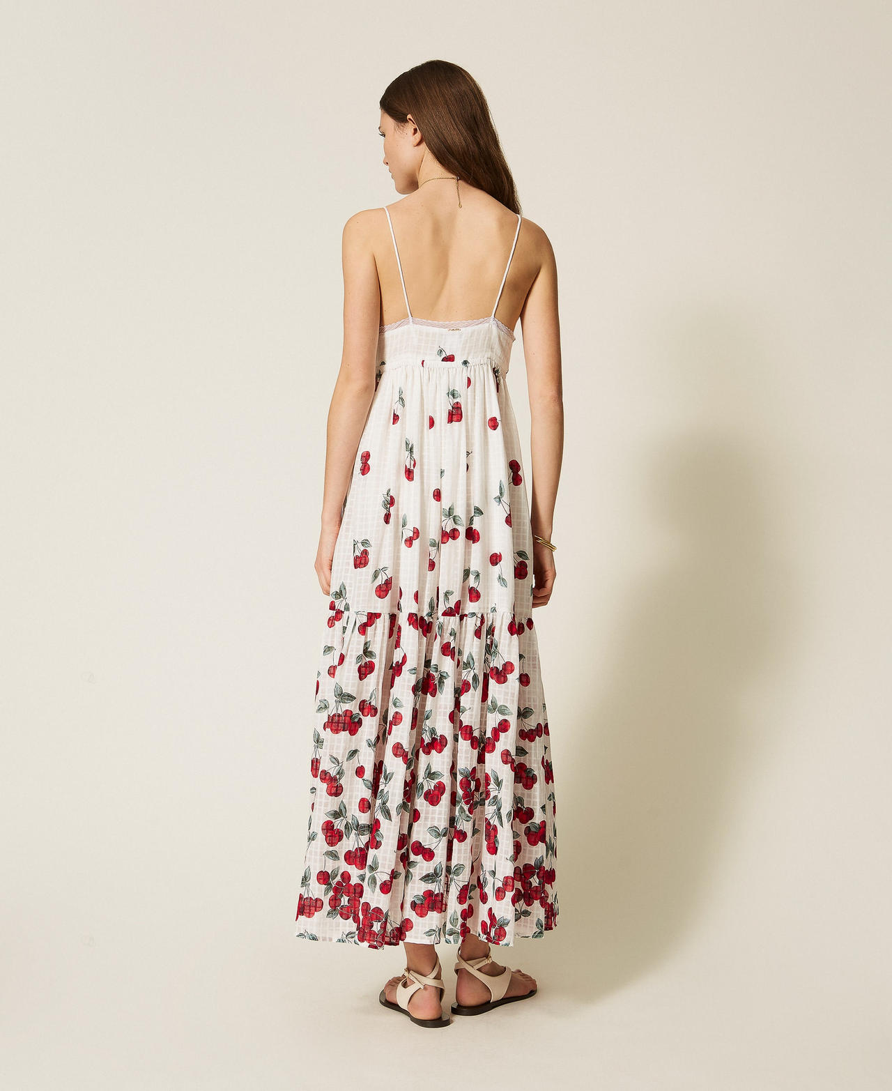 Long jacquard dress with print White/Red Cherries Degrad&egrave; Woman 261TT2600_13503_03