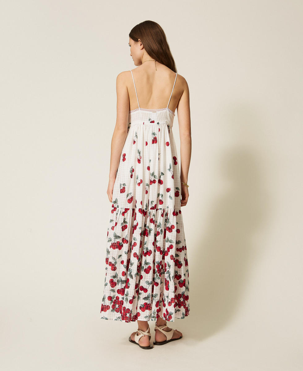 Abito lungo jacquard con stampa Cherries Degrad&egrave; White / Red Donna 261TT2600_13503_03