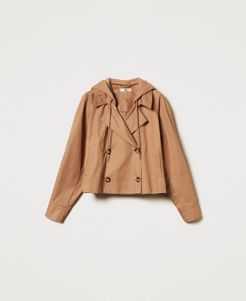 Double-breasted twill caban jacket Brown Box Woman 251LL2EAA_12112_S0