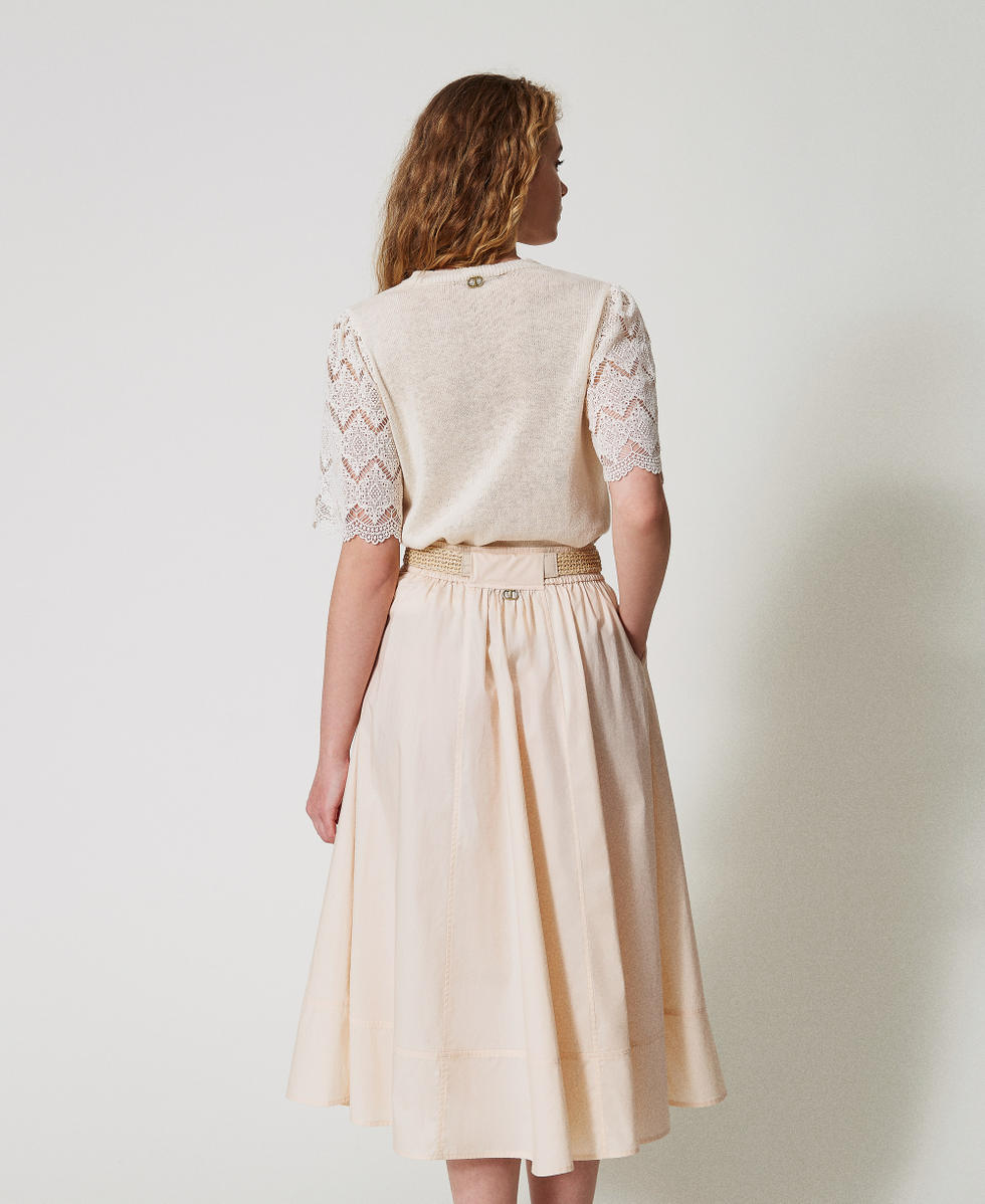 Midi skirt in poplin with belt Pretty Pink Woman 251TT202J_12370_03