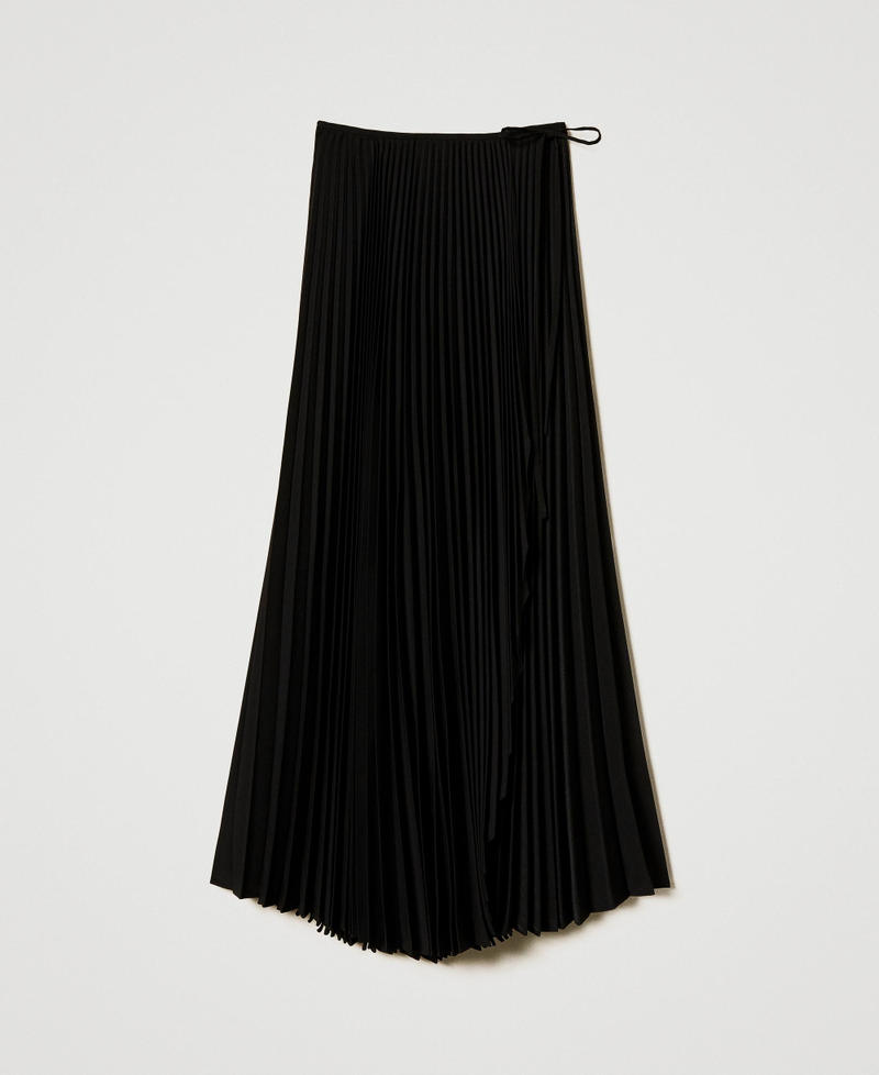 Pleated cr&ecirc;pe de Chine long skirt Black Woman 251TP2424_00006_S0