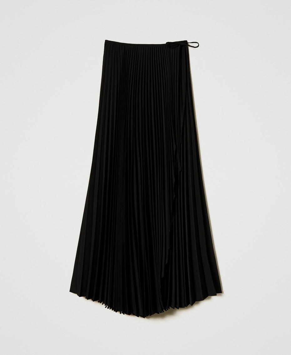 Pleated cr&ecirc;pe de Chine long skirt Black Woman 251TP2424_00006_S0
