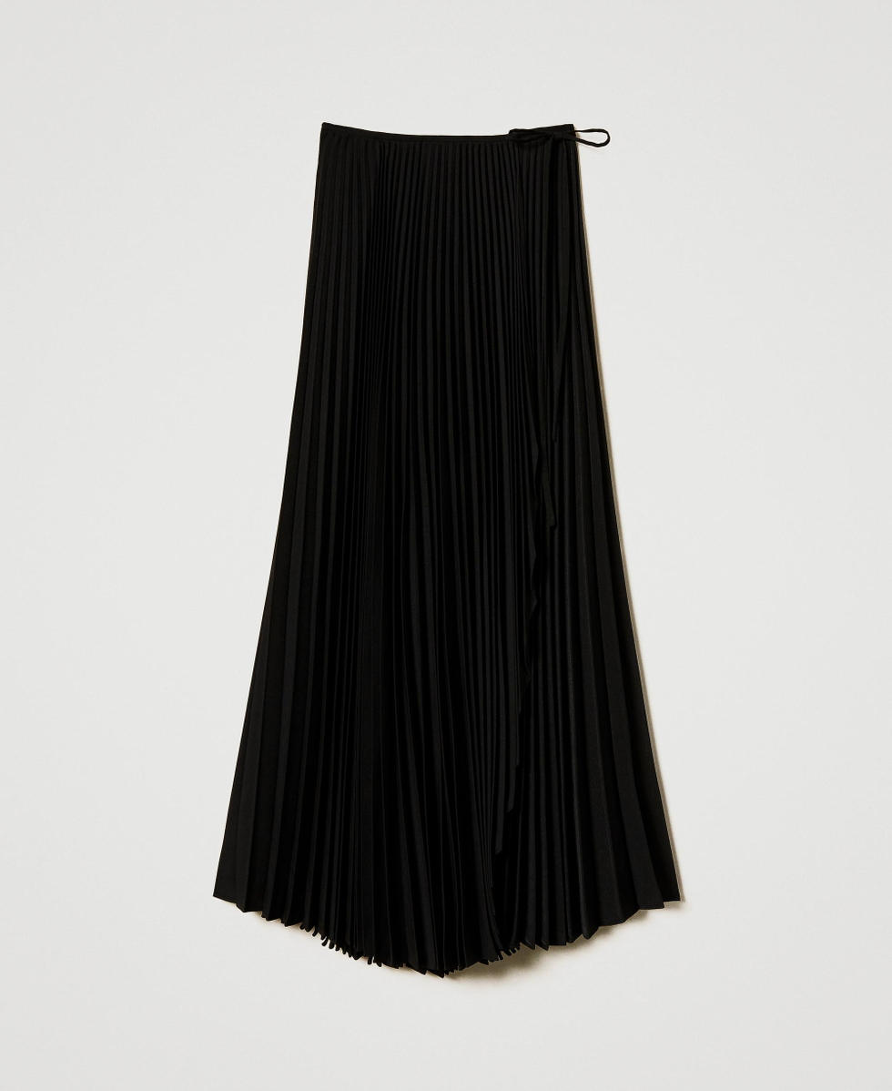 Jupe longue en cr&ecirc;pe de Chine pliss&eacute; Noir Femme 251TP2424_00006_S0