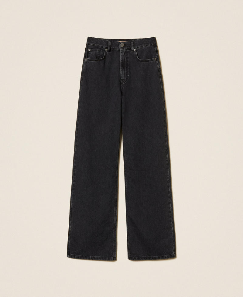 Black wide leg jeans with five pockets Black Denim Woman 262TP2521_01103_S0
