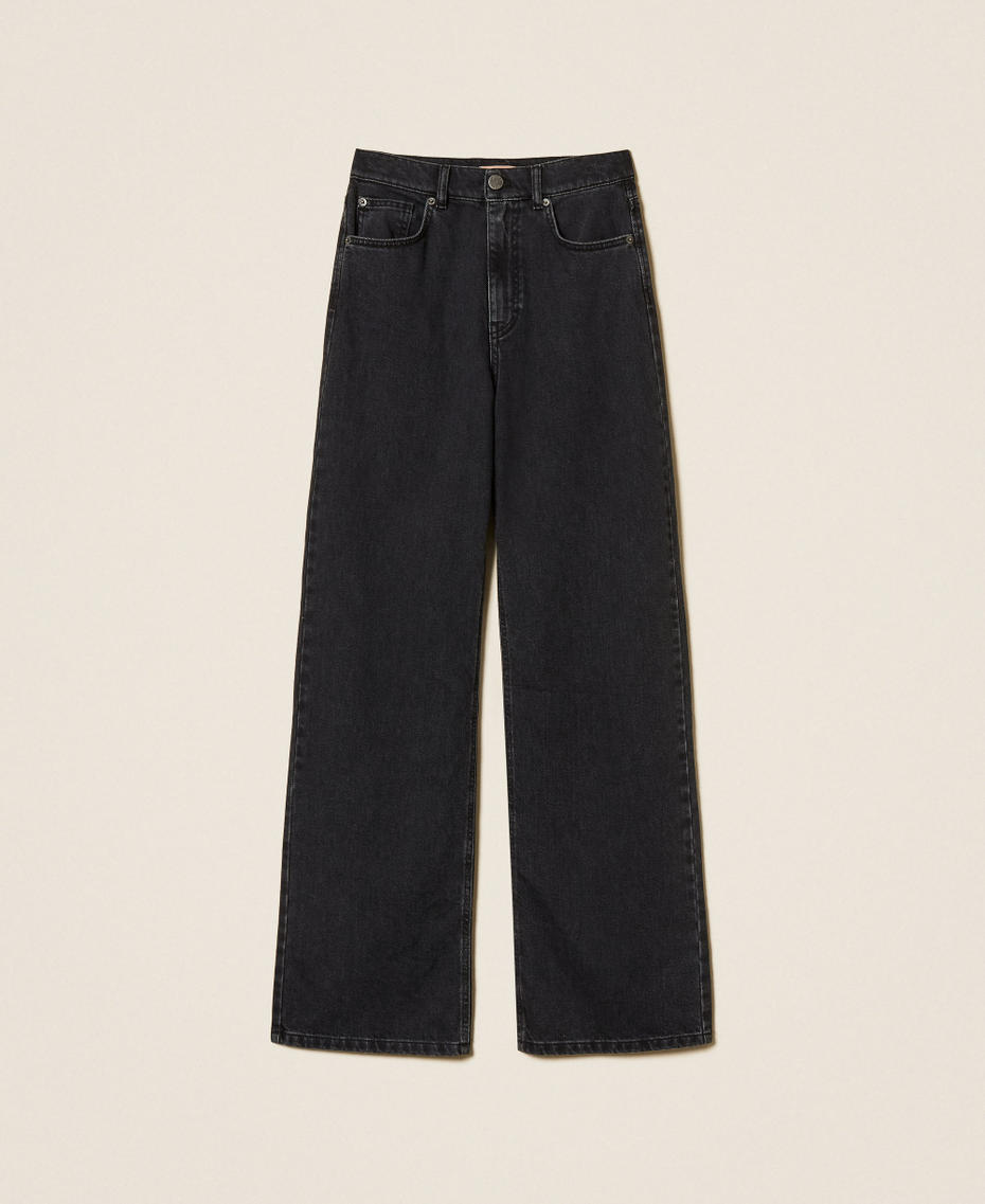 Black wide leg jeans with five pockets Black Denim Woman 262TP2521_01103_S0