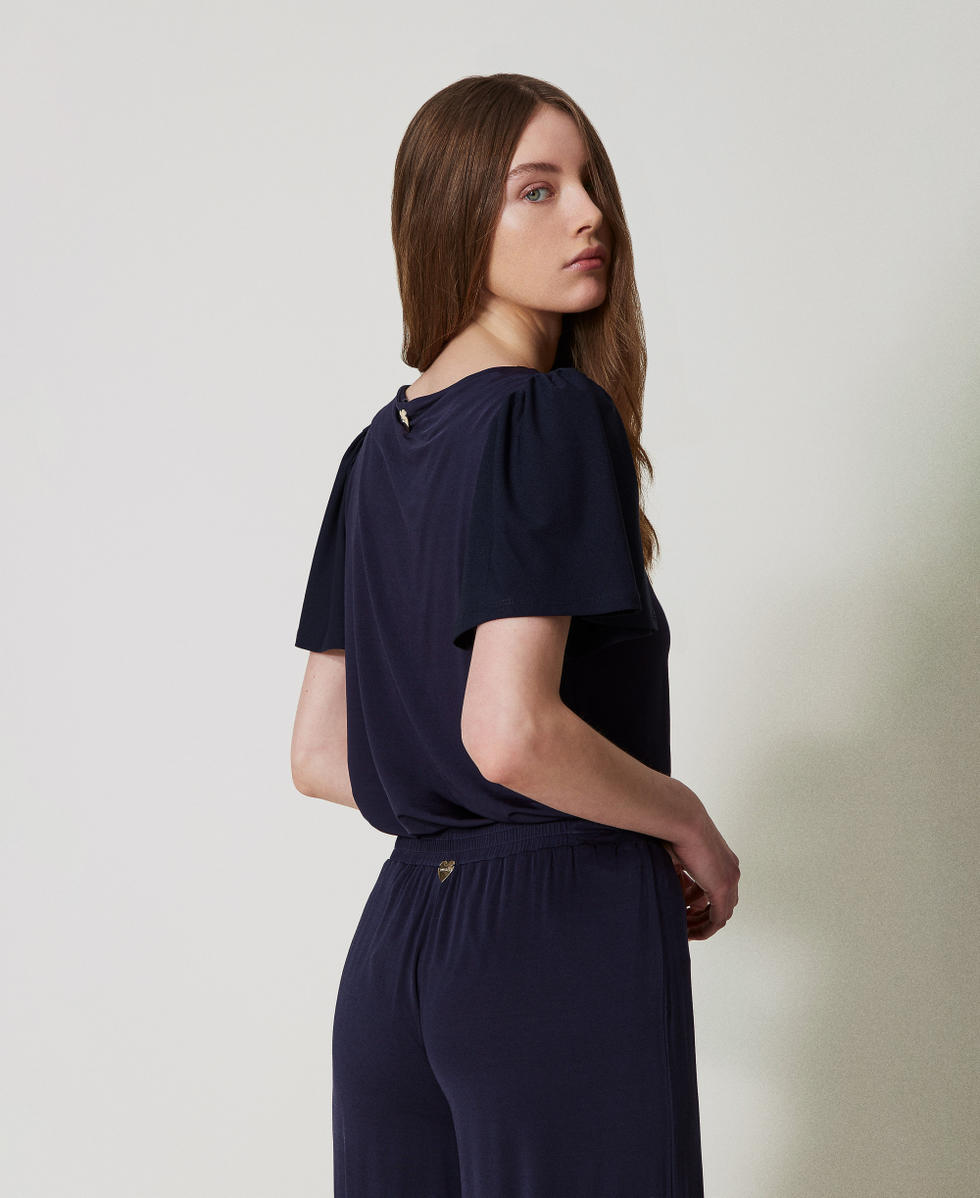 Bluse mit Raff&auml;rmeln Klassisches Blau Frau 251LM2MDD_11956_03
