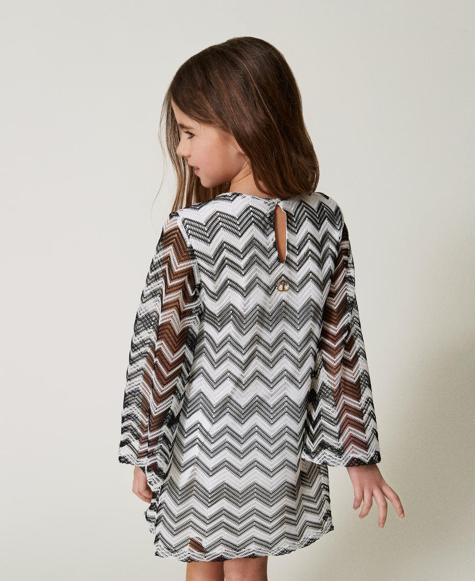 Short mesh dress with chevron pattern Bicolour "Ice" White / Black Girl 251GJ2550_02849_03