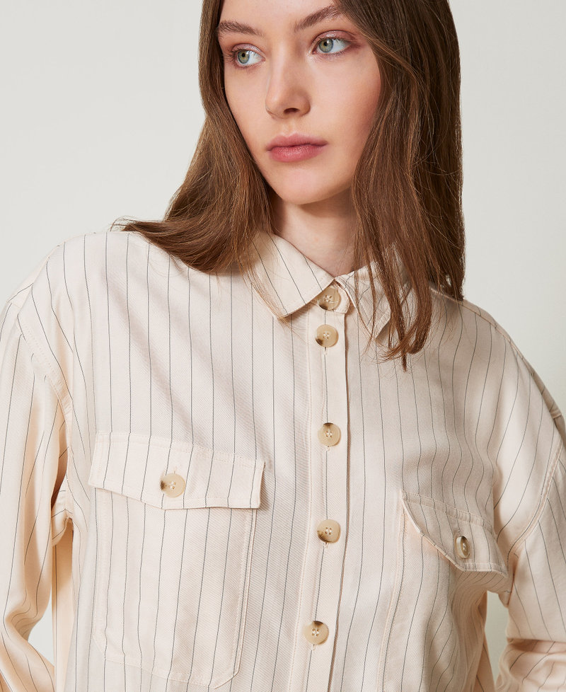 Camicia over gessata Gessato Beige / Nero Donna 251LL2ABB_12247_04