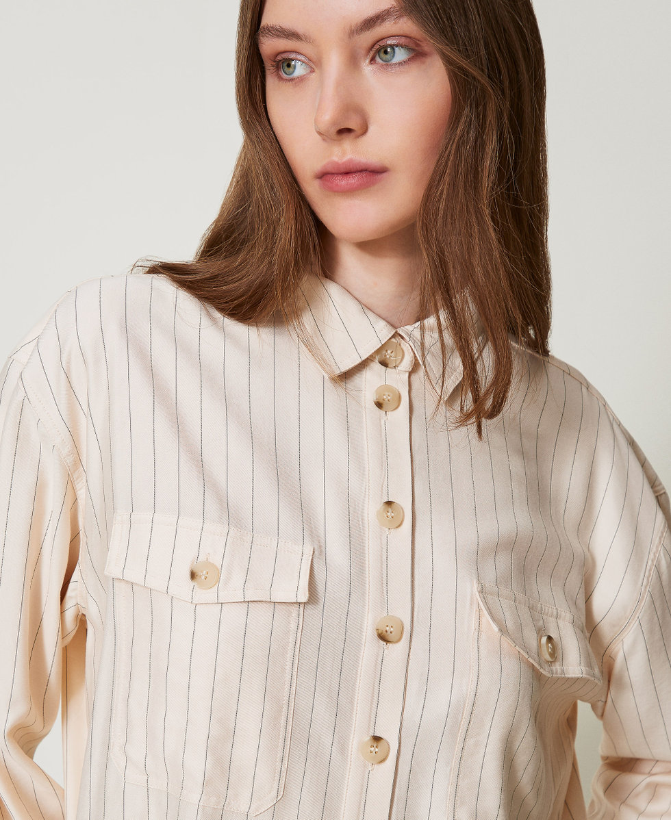 Chemise oversize ray&eacute;e Rayure Beige/Noir Femme 251LL2ABB_12247_04