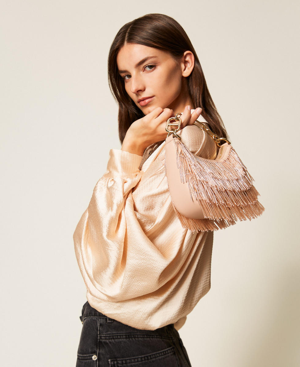 Croissant bag with bead fringes Light Nude Woman 252TD8240_11801_T0