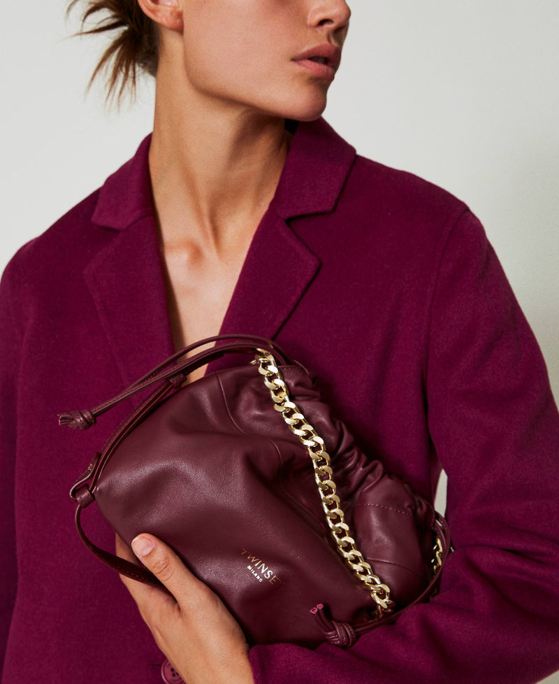 Leather shoulder bag with drawstring Woman, Red | TWINSET Milano