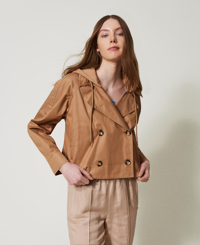 Double-breasted twill caban jacket Brown Box Woman 251LL2EAA_12112_04