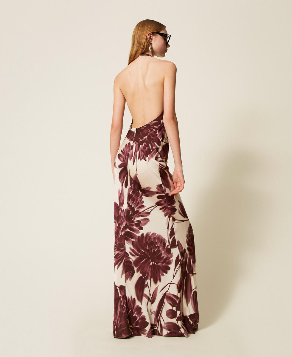 Long floral print dress Winetasting/Old White Dahlia Print Woman 252TP2705_12785_03