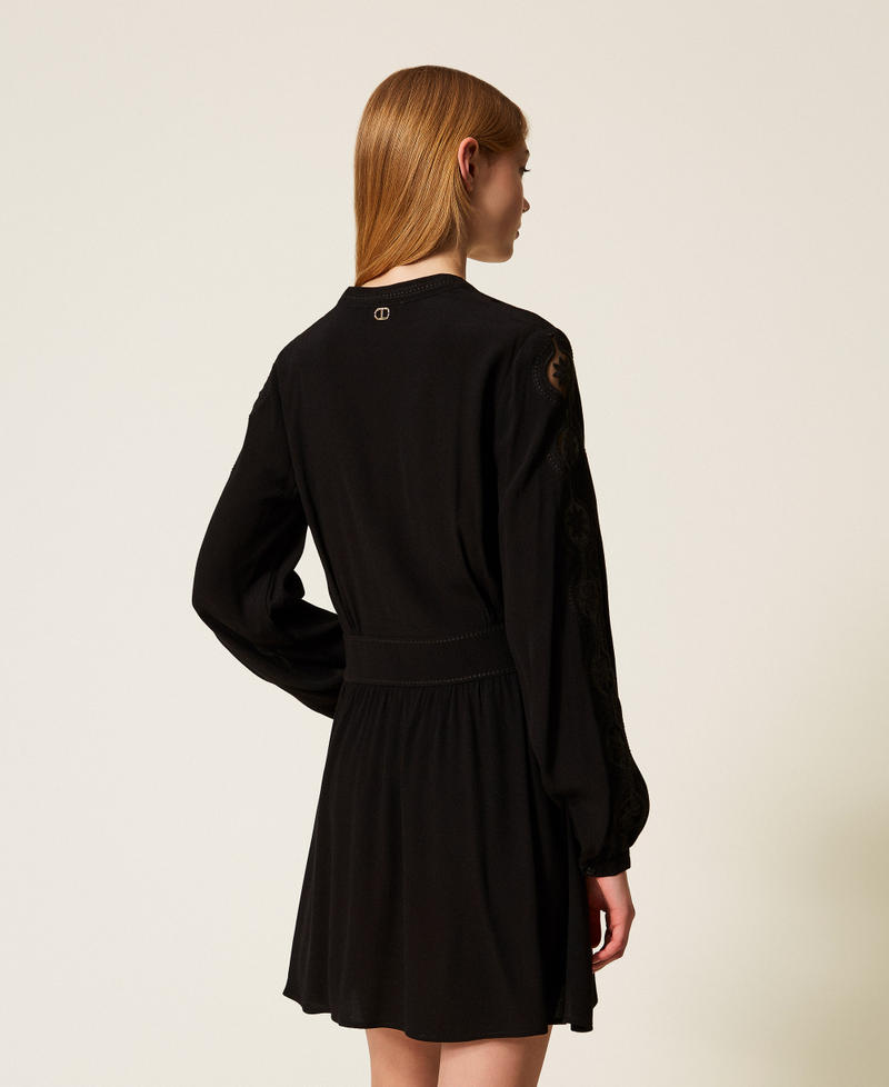 Short crêpe dress with embroidery Black Woman 252TP2150_00006_03
