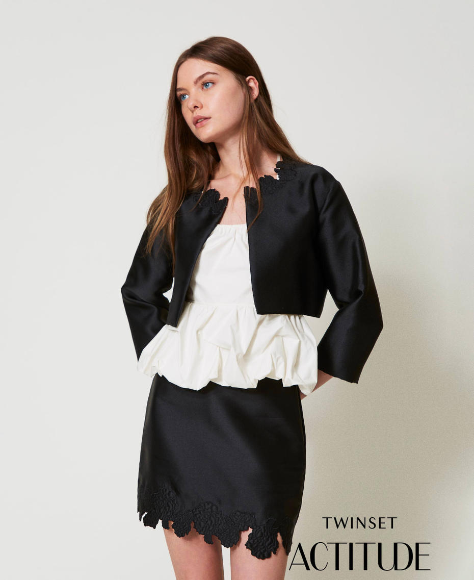 Giacca in twill con ricamo sangallo Nero Donna 251AP2261_00006_PA