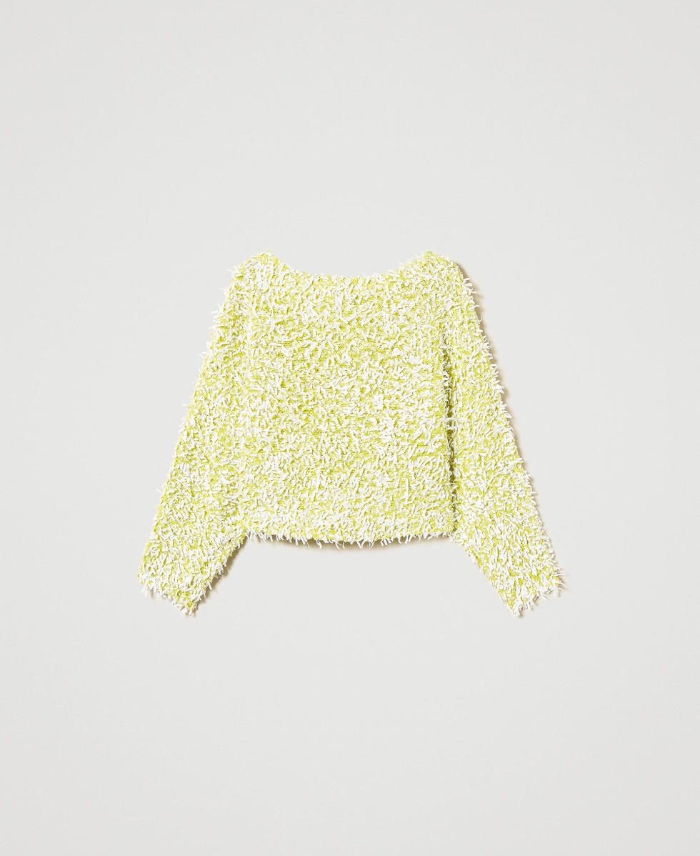 Pullover aus Curly-Garn Zweifarbig Citronelle / "Papers"-Wei&szlig; Frau 251AP3200_12259_S0