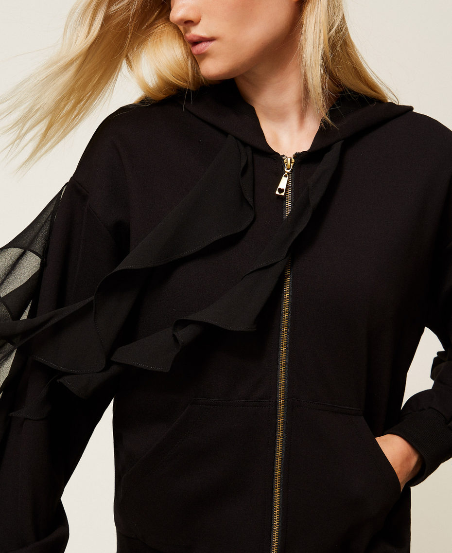 Sweatshirt with georgette ruffles Black Woman 252LI2NBB_00006_PD