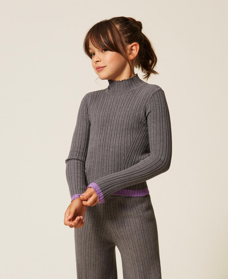 Ribbed turtleneck jumper Two-tone Dark Grey Melange/"Hyacinth" Purple Girl 262GJ3011_13768_01